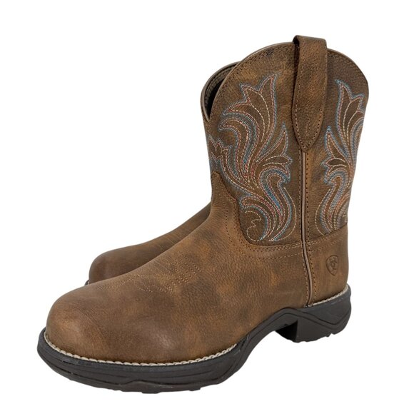NWOB Ariat Women's Brown Leather Western Shortie Boots US 7B Oil/Slip Resistant - Picture 6 of 12